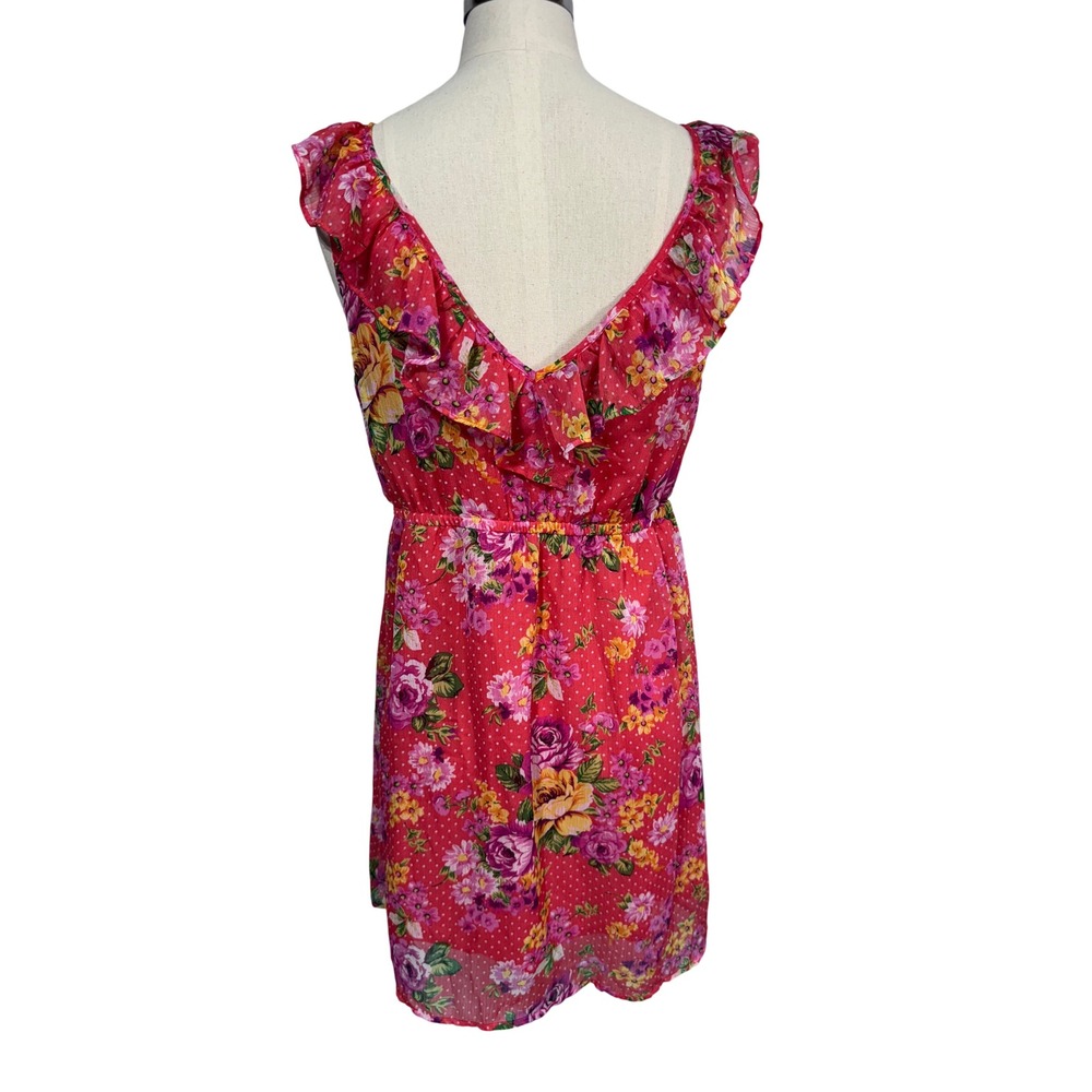Forever‎ 21 Medium Pink Floral Mini Dress Women's Ruffle Polka Dot